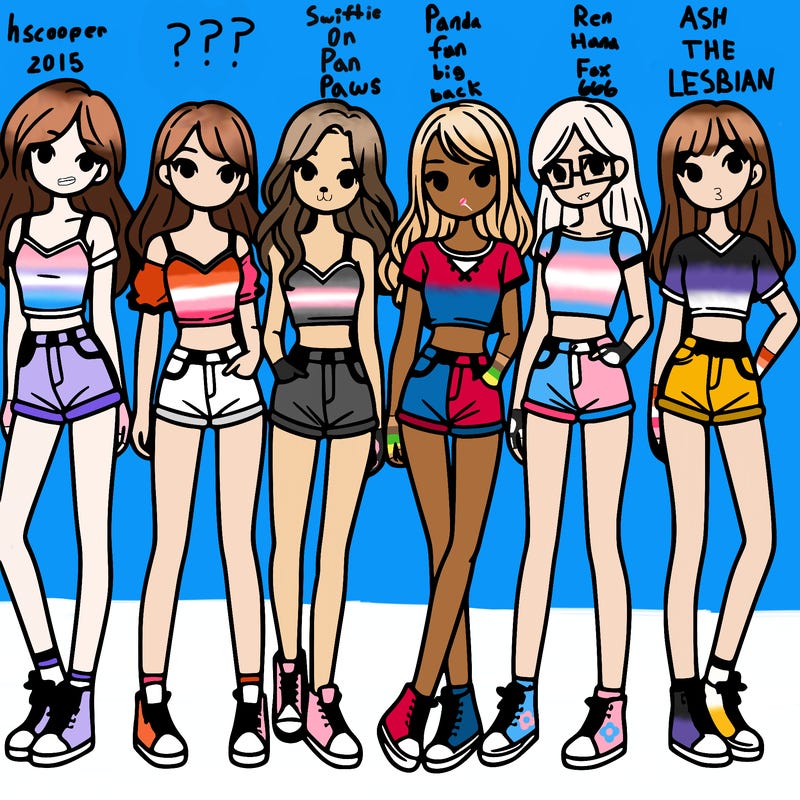 a group of girls wearing crop tops and shorts