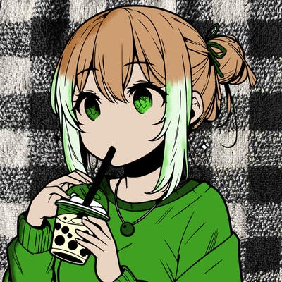 manga character drinking boba