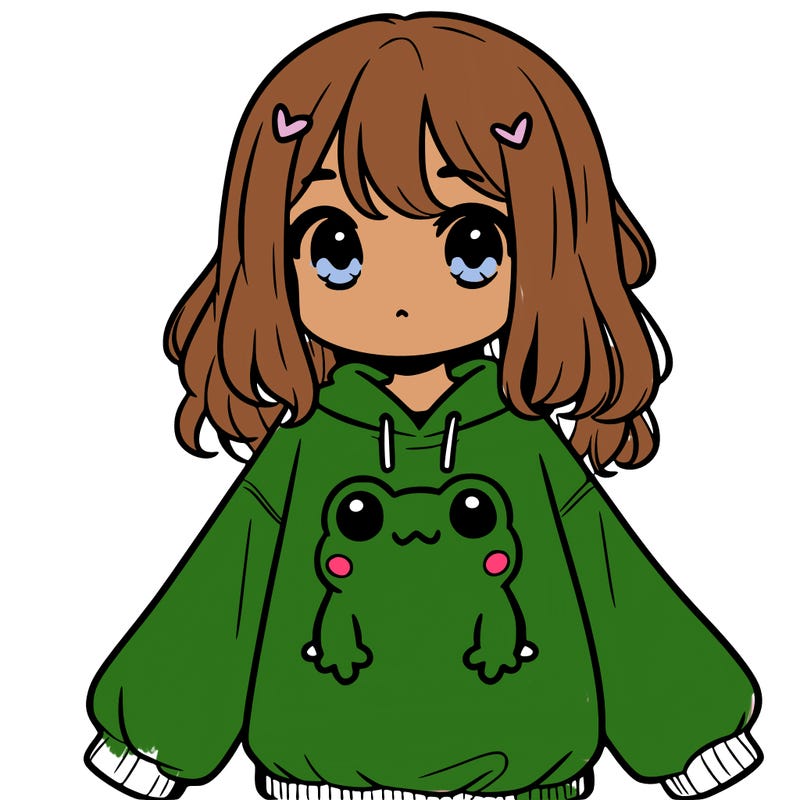 girl wearing frogging sweatshirt