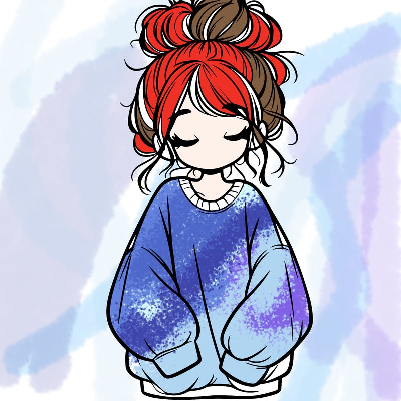 girl with baggy sweatshirt and messy bun