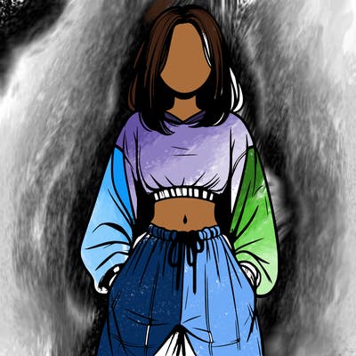realistic girl faceless with baggy pants and a crop top