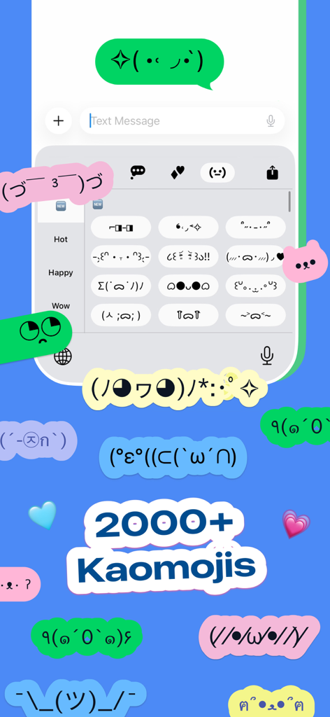 Beauty Fonts - Font Keyboard - A vibrant display of various kaomojis and text symbols available in the Beauty Fonts keyboard app