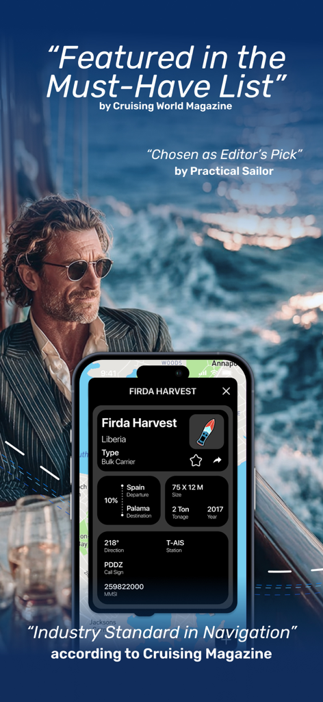L'interface de l'application Marine Traffic affichant les informations sur les navires et les approbations de l'industrie maritime.