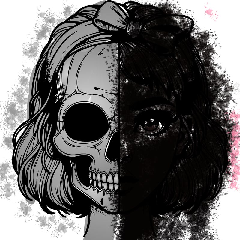 realistic girl with half skull mask