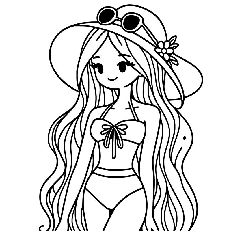 a girl in a bikini with long hair