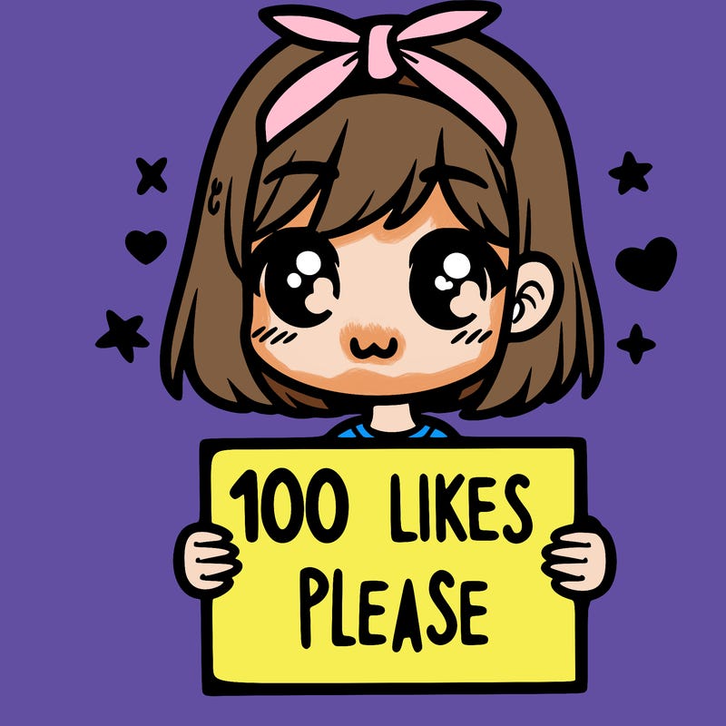 girl holding sign saying 100 likes please