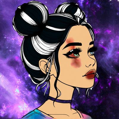 realistic girl with buns on the top of her head