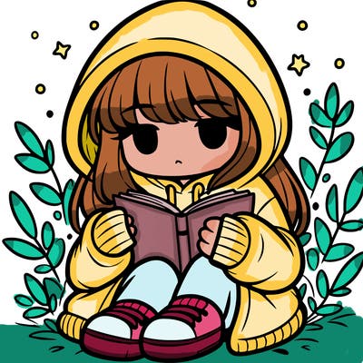 girl in oversized hoodie reading a book