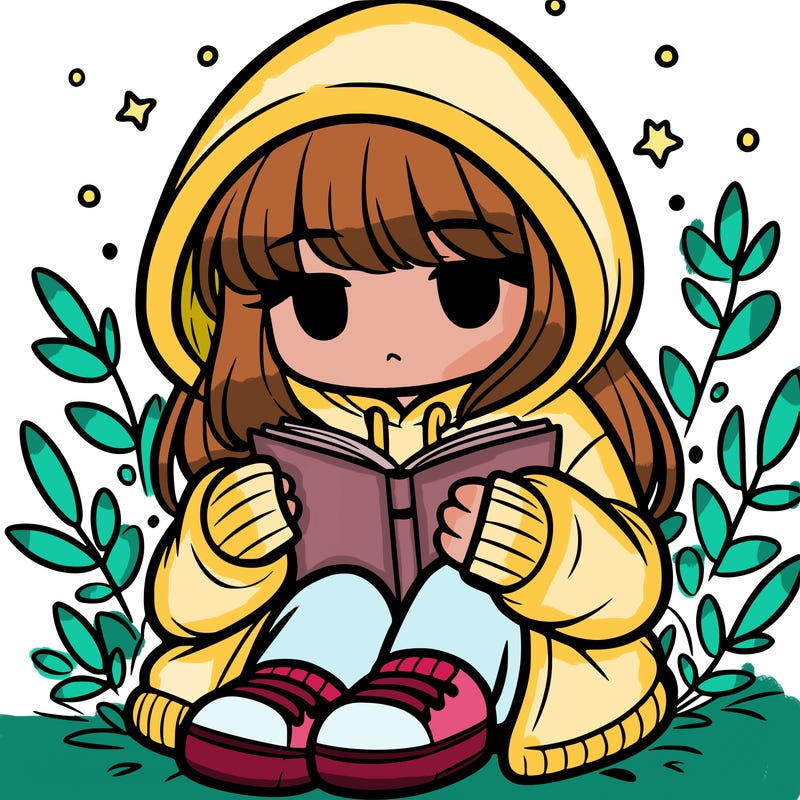 girl in oversized hoodie reading a book