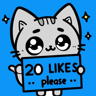 a cat that is holding a sign that says 20 likes please