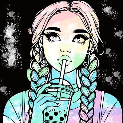 realistic girl with braided hair drinking boba