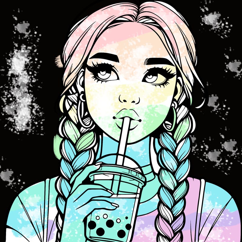 realistic girl with braided hair drinking boba