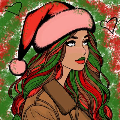realistic girl in santa hat