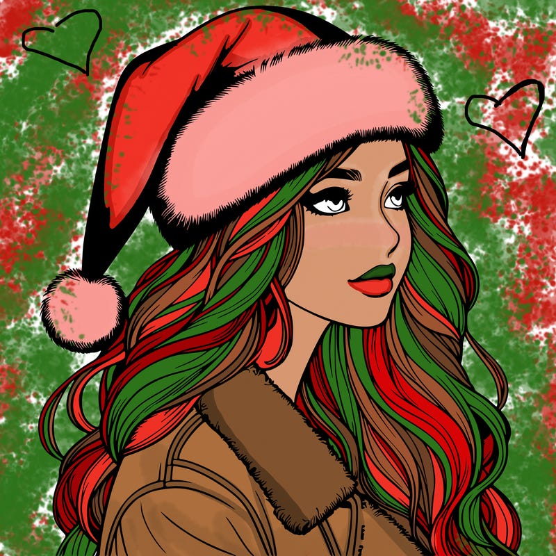 realistic girl in santa hat
