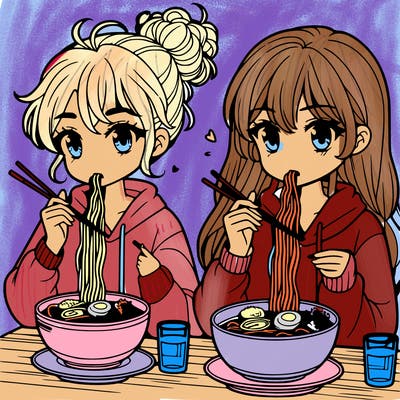 girls eating ramen