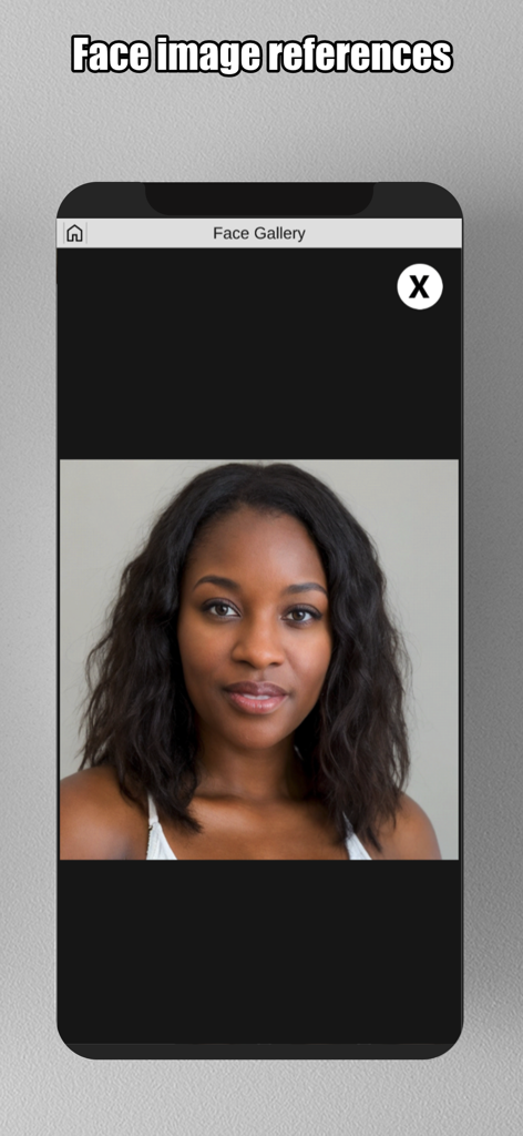 Face Model -posable human head - A portrait of a Black woman in the Face Model app gallery used for drawing reference.