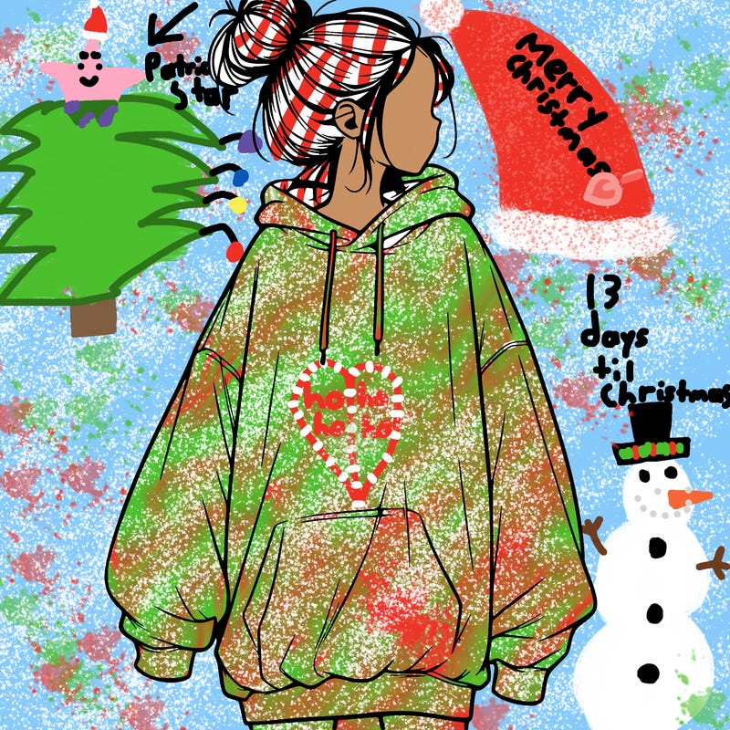 realistic girl with a oversized sweatshirt on and a bun