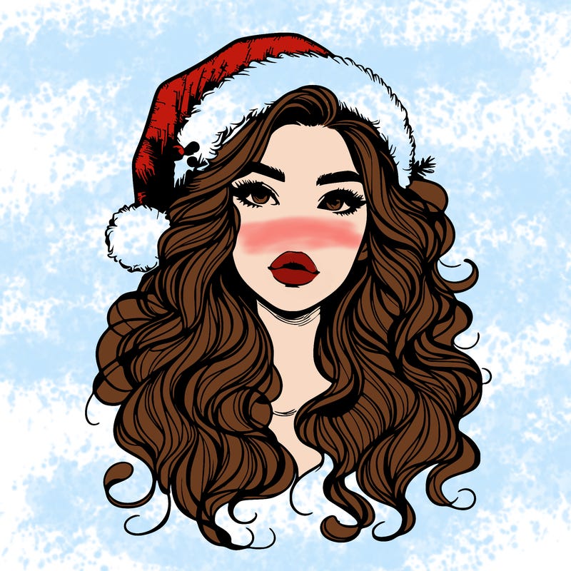 realistic christmas girl with wavy hair and lips