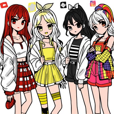 teen manga girls group of 4