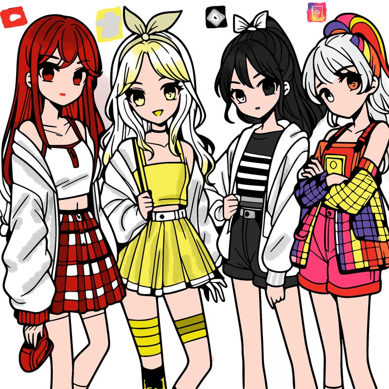 teen manga girls group of 4