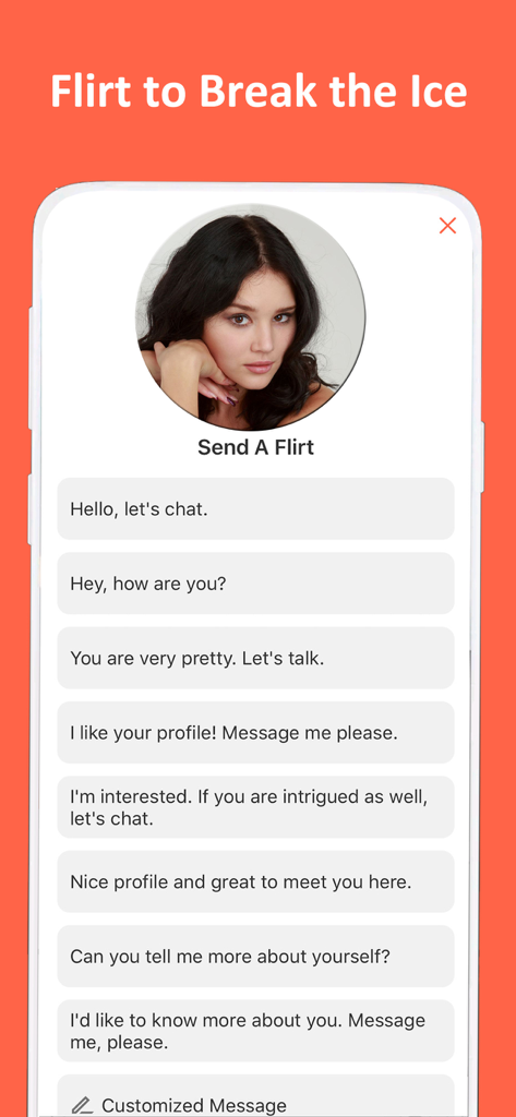Hiky: Adult Friend Date & Chat - A screenshot of the Hiky dating app showing a list of pre-written flirt messages to break the ice with a user profile