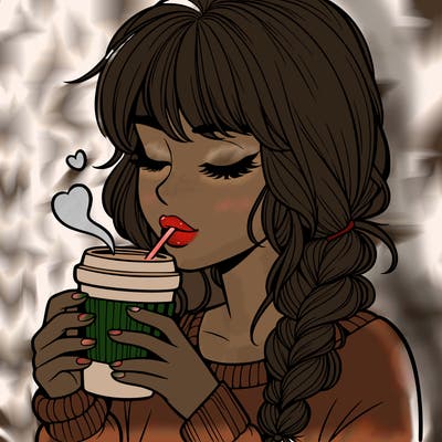 realistic girl drinking coffee