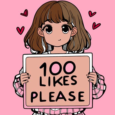 a girl holding a sign saying 100 likes please