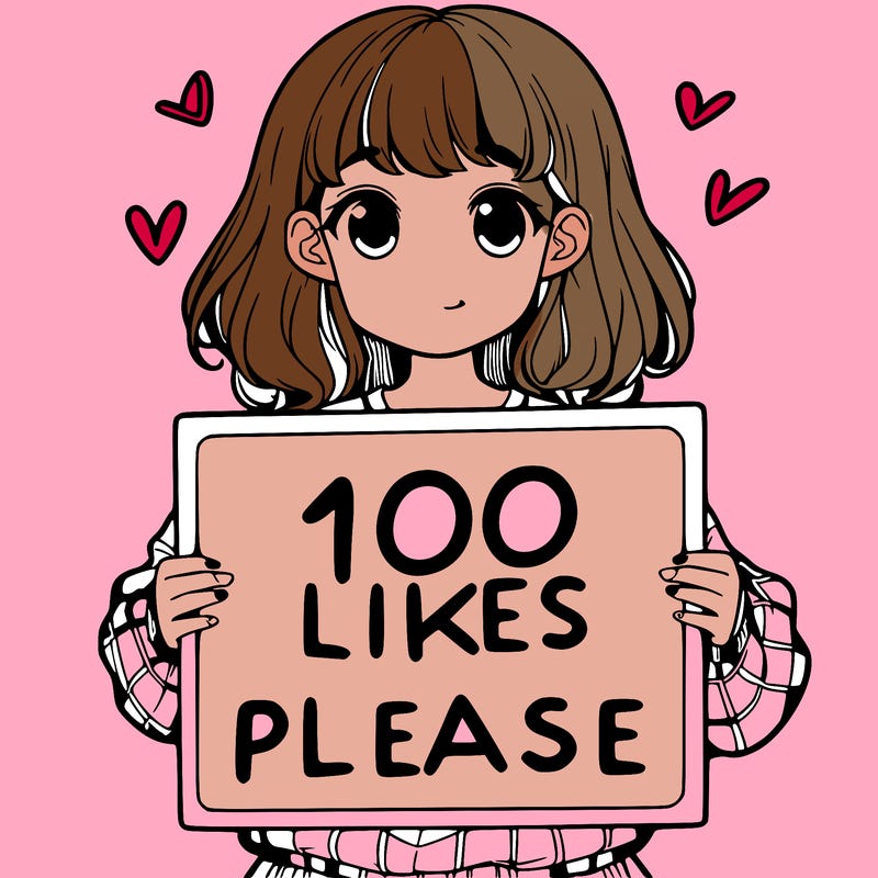 a girl holding a sign saying 100 likes please
