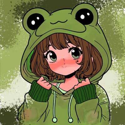 a cute teenage girl wearing a frog hoodie
