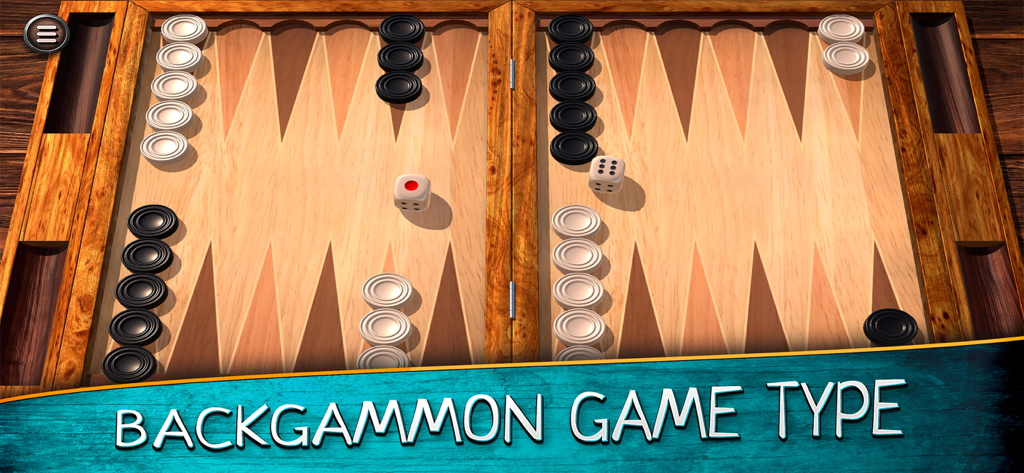 Backgammon (single game) - Tablero de backgammon digital con textura de madera realista y fichas blancas y negras