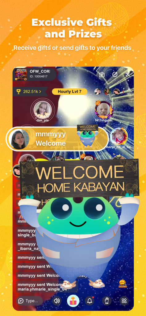 Interface de l'application Calamansi affichant des cadeaux virtuels et un message de bienvenue pour la communauté Pinoy.