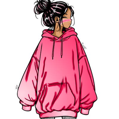 realistic girl with a oversized sweatshirt on and a bun