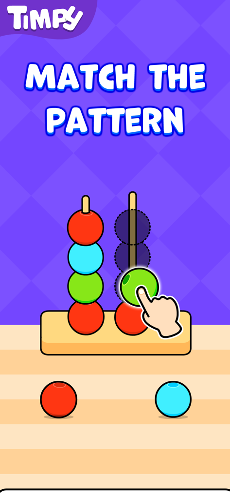Toddler Games for 1 Year Olds~ - A toddler educational game screen showing a ball pattern matching activity with colorful beads.