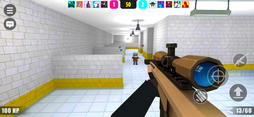 BLOCKFIELD: FPS Pixel Shooter - Vista de francotirador en primera persona en un juego de disparos de estilo píxel pixelado