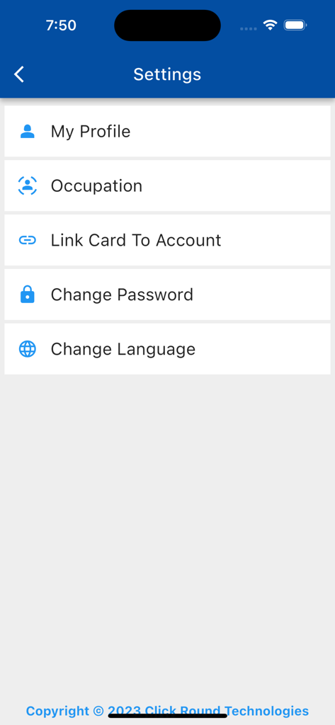Wasel | Public Transport - Wasel app settings screen featuring profile, occupation and card linking options