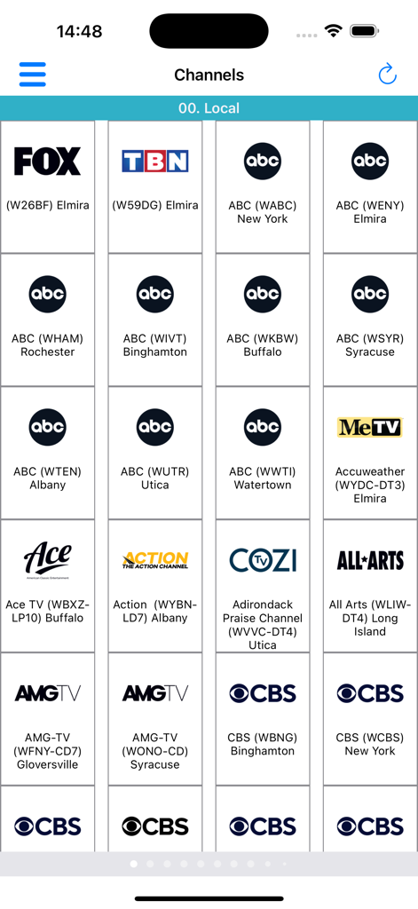 TV Guide Plus Listing freeview - Mobile app interface showing a grid of local TV channel logos including FOX, ABC, and CBS for different New York regions.