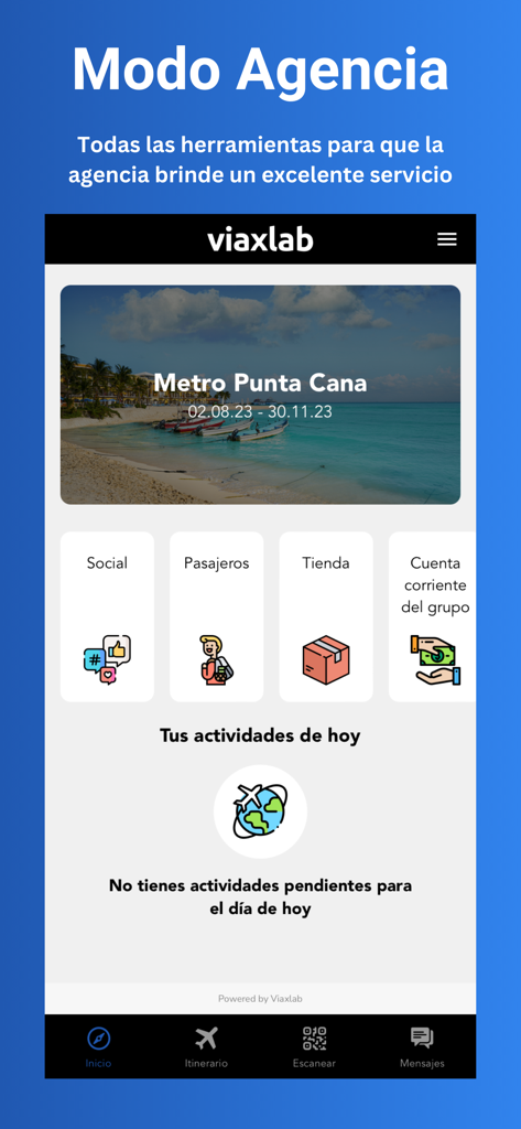 Tableau de bord du mode agence de Viaxlab montrant les détails du voyage et les outils de gestion de groupe