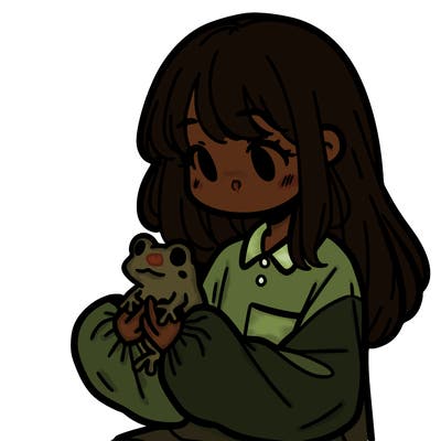 girl with long hair and a oversized shirt. and she is holding a frog
