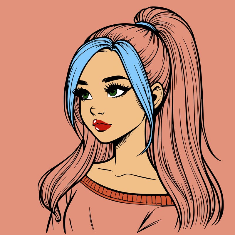 realistic girl with a high ponytail