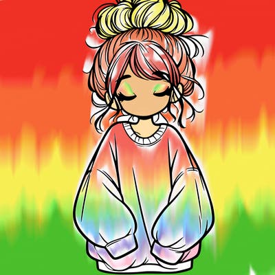 girl with baggy sweatshirt and messy bun