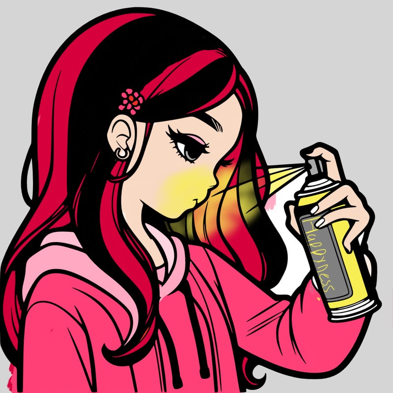 a realistic girl spray painting