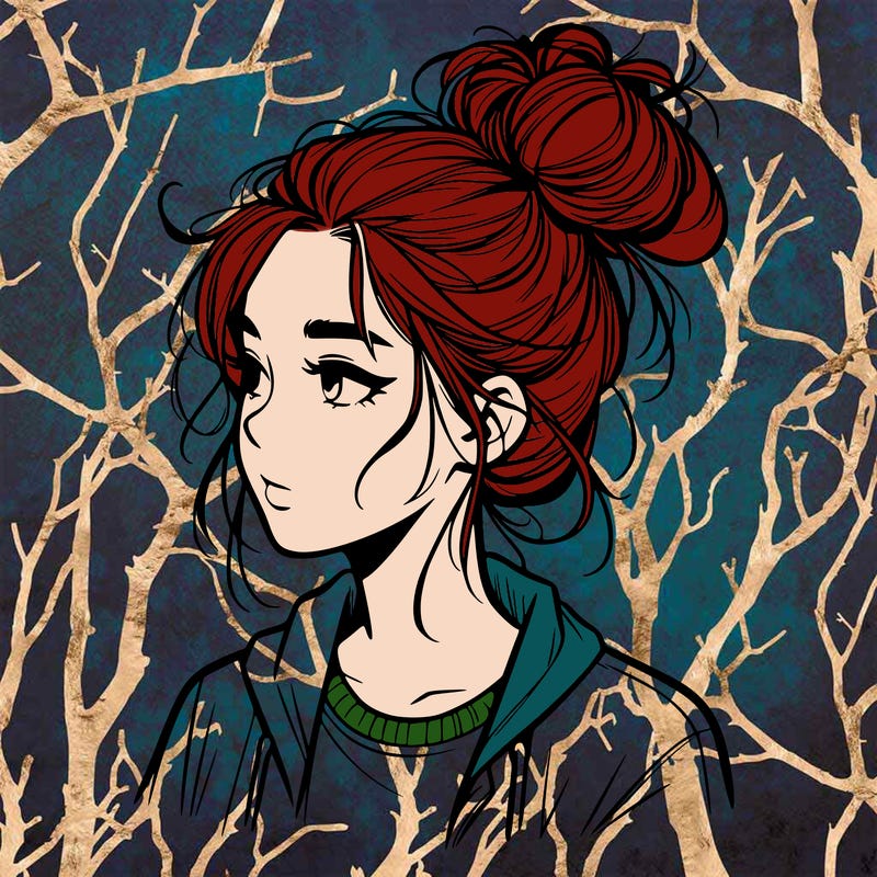 realistic teenage girl with a messy bun