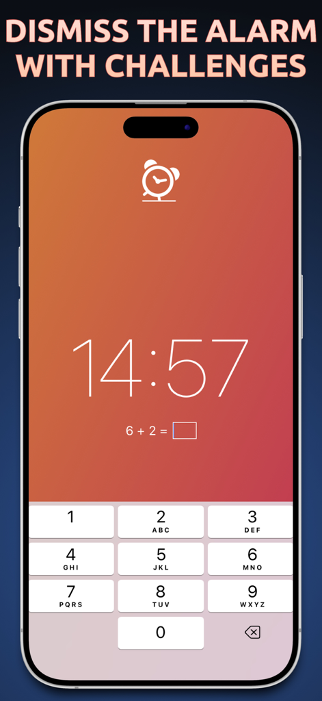Alarm Clock App: myAlarm Clock - Schermata dello smartphone che mostra una sfida matematica per disattivare la sveglia nell'app myAlarm Clock.