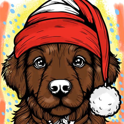realistic dog with a christmas hat