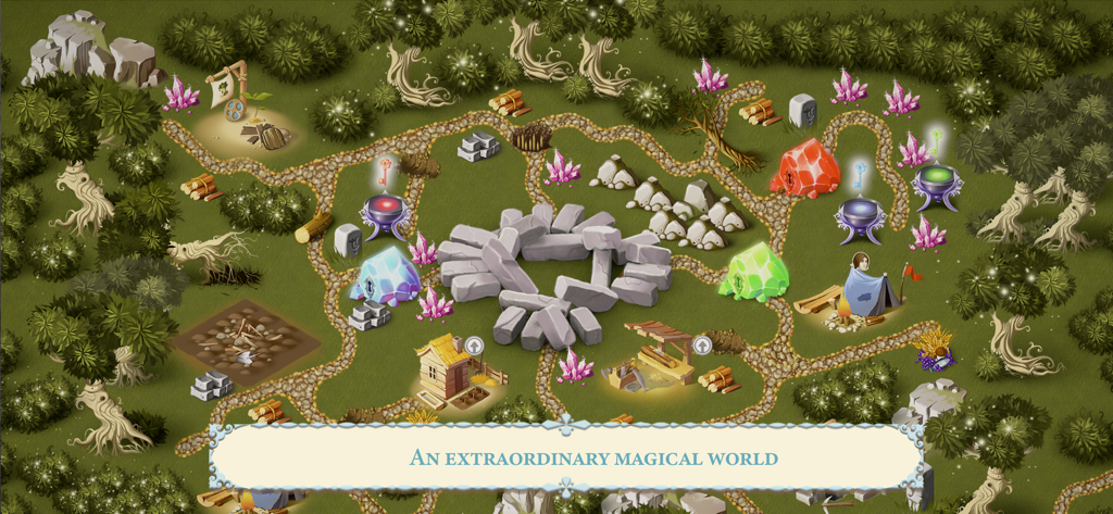Royal Roads 2 - A top down view of a fantasy world level in Royal Roads 2 with paths and resources