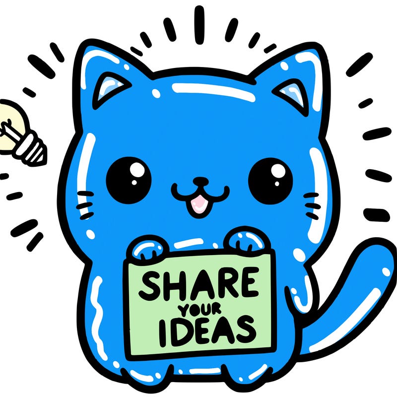 a cute cat saying share your ideas