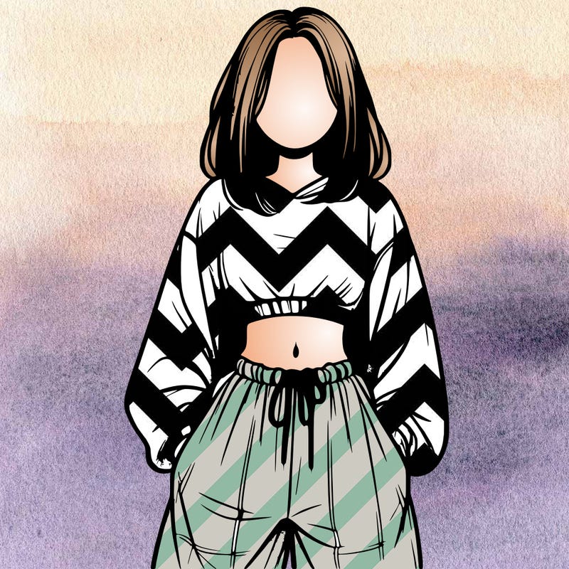 realistic girl faceless with baggy pants and a crop top