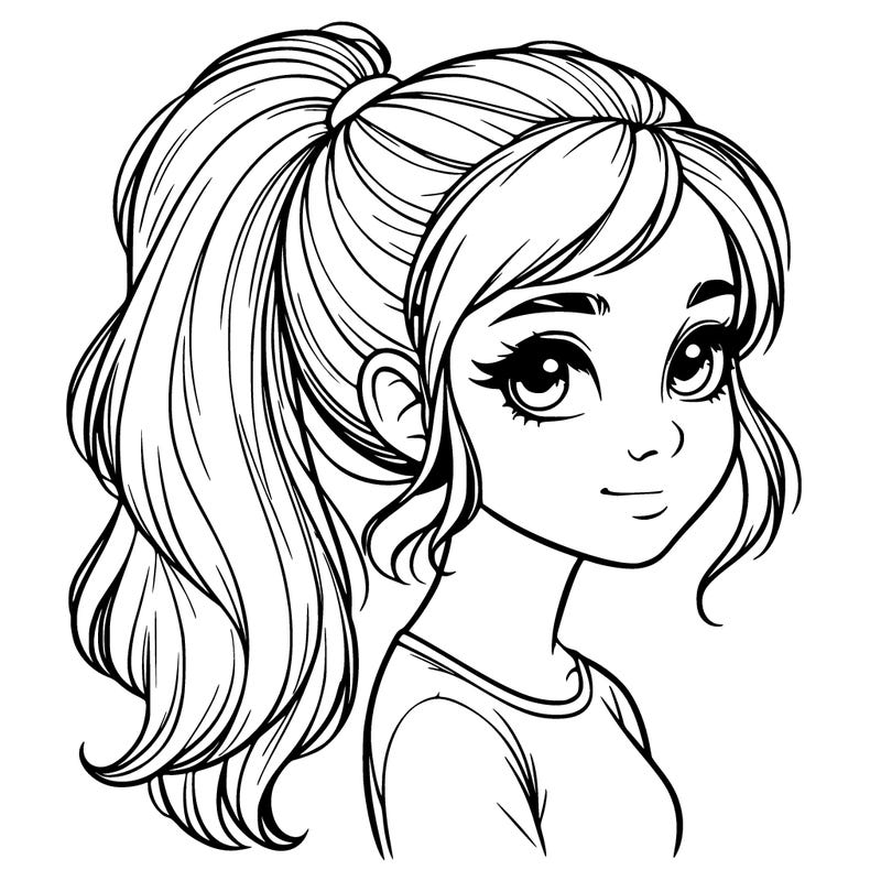 realistic girl, with a ponytail