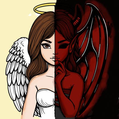 realistic angel half demon