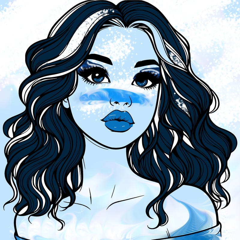 realistic girl with wavy hair and lips